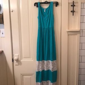 Turquoise and White Lace Maxi